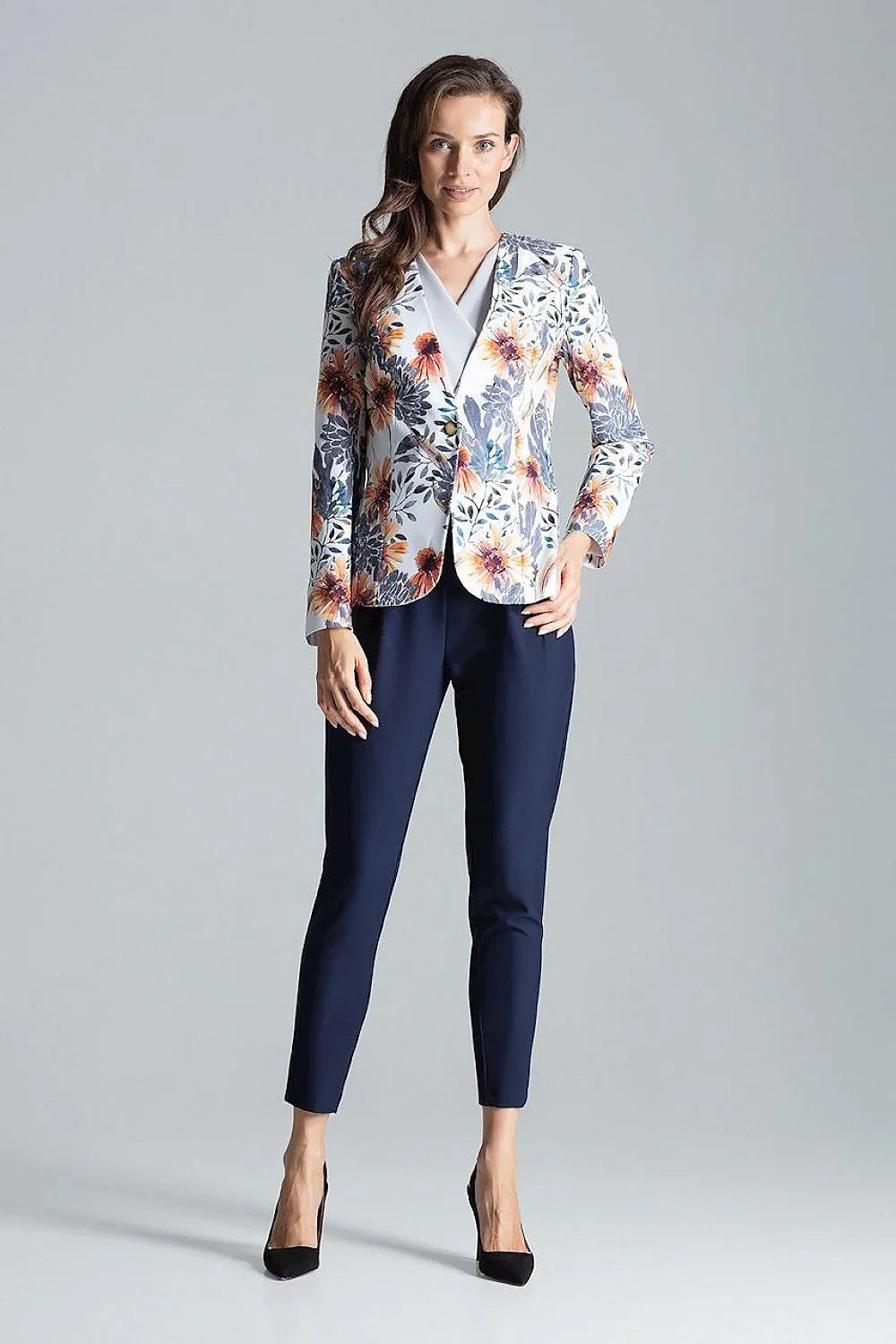 Women's Collarless One-Button Blazer – Light Grey – Blazer | GUOCALI – view 2