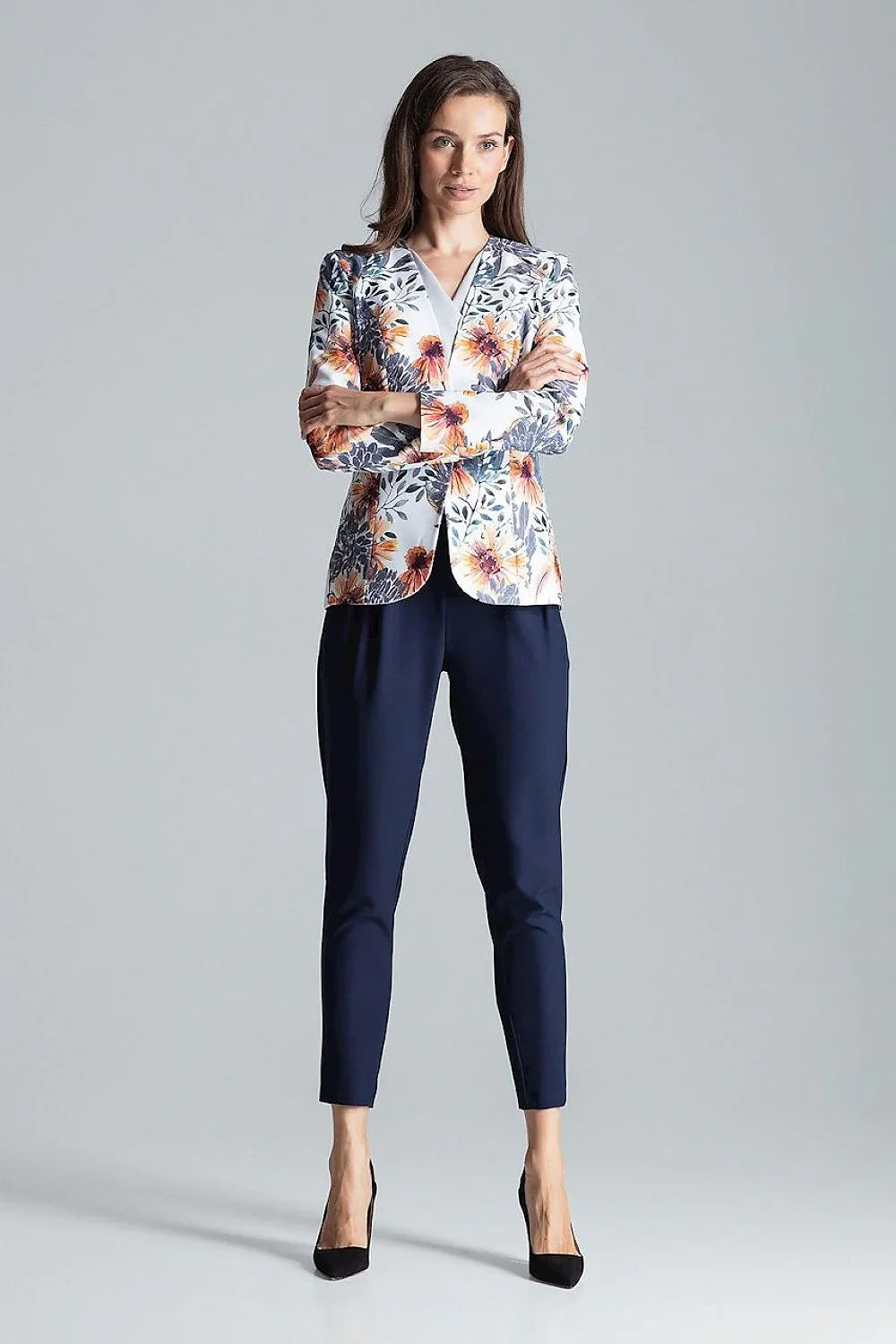 Women's Collarless One-Button Blazer – Light Grey – Blazer | GUOCALI – view 4