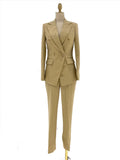 Women's Double-Breasted Notch Lapel Pantsuit – Khaki – Pant Suit | GUOCALI – view 2