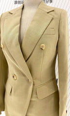 Women's Double-Breasted Notch Lapel Pantsuit – Khaki – Pant Suit | GUOCALI – view 5
