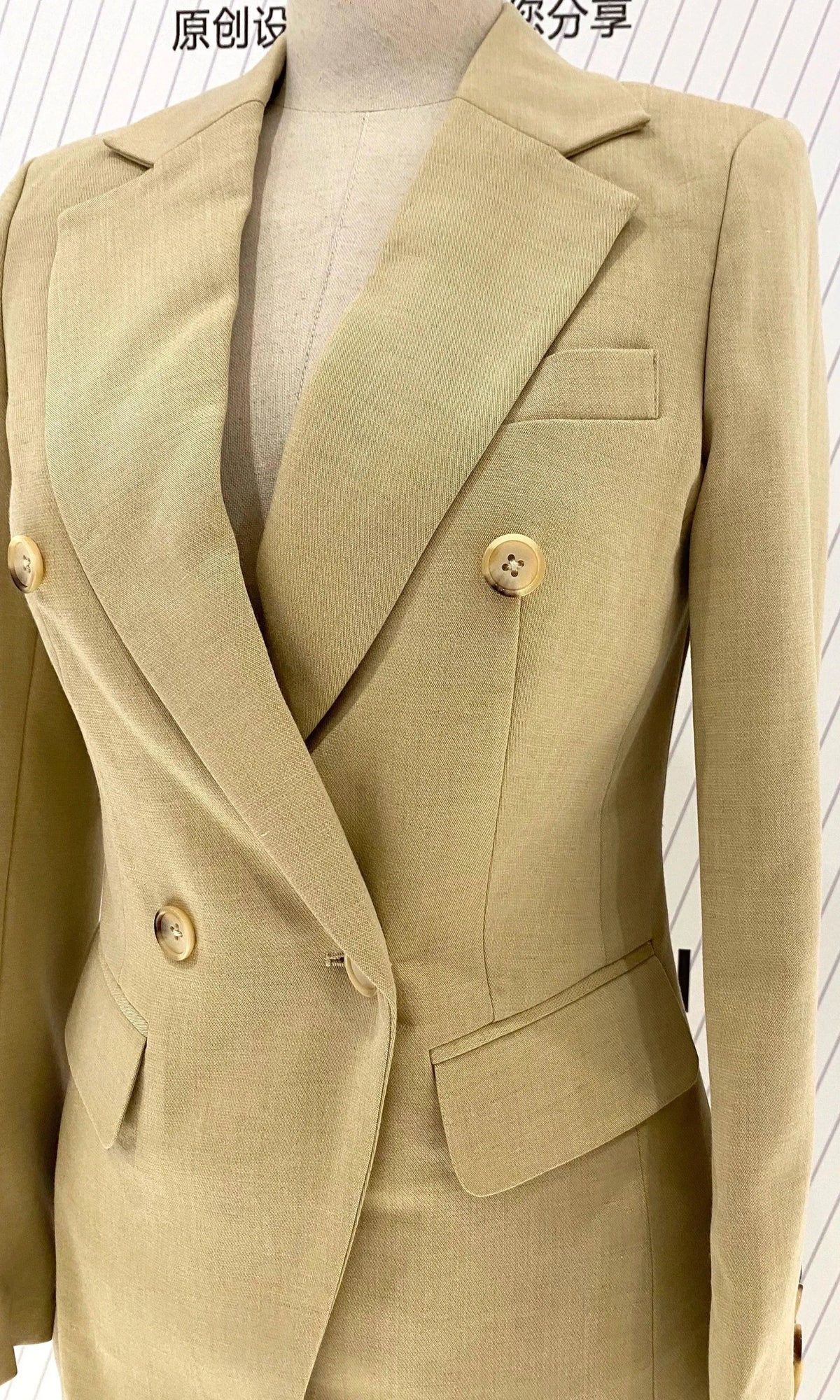 Women's Double-Breasted Notch Lapel Pantsuit – Khaki – Pant Suit | GUOCALI – view 5