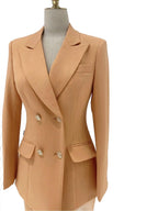 Women's Double-Breasted Notch Lapel Pantsuit – Orange – Pant Suit | GUOCALI – view 3
