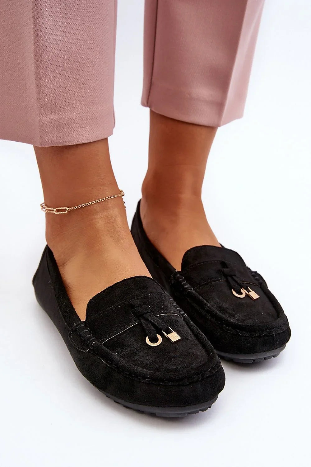 Women's Eco-Suede Round-Toe Moccasins – Black – Moccasins | GUOCALI – view 3