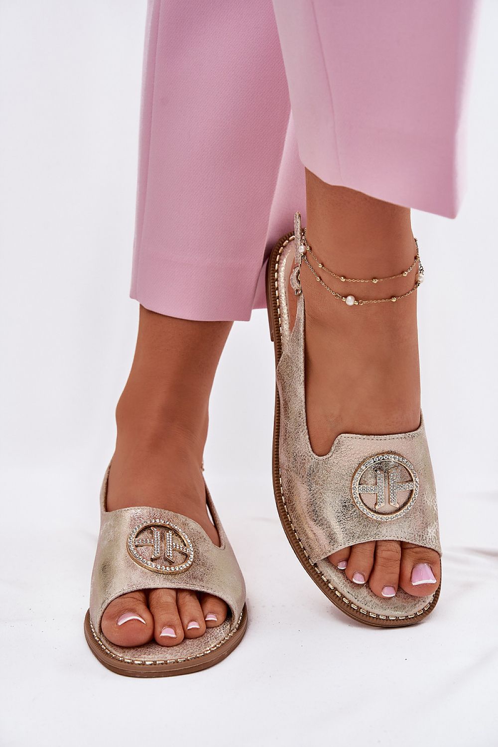 Women's Flat Eco-Leather Sandals – Pink – Sandals | GUOCALI – view 4