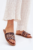 Women's Flat Sandals with Gold Detail – Brown – Sandals | GUOCALI