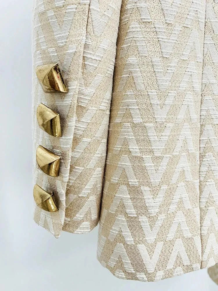 Women's Geometric Single-Breasted Pantsuit – Beige – Pant Suit | GUOCALI – view 5