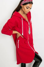 Women's Hoodie Athleisure Longline Full-Zip Stretch Cotton – Hoodie | GUOCALI – view 34