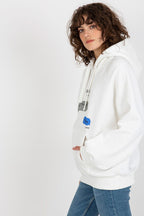 Women's hoodie beige raglan sleeves graphic cotton blend