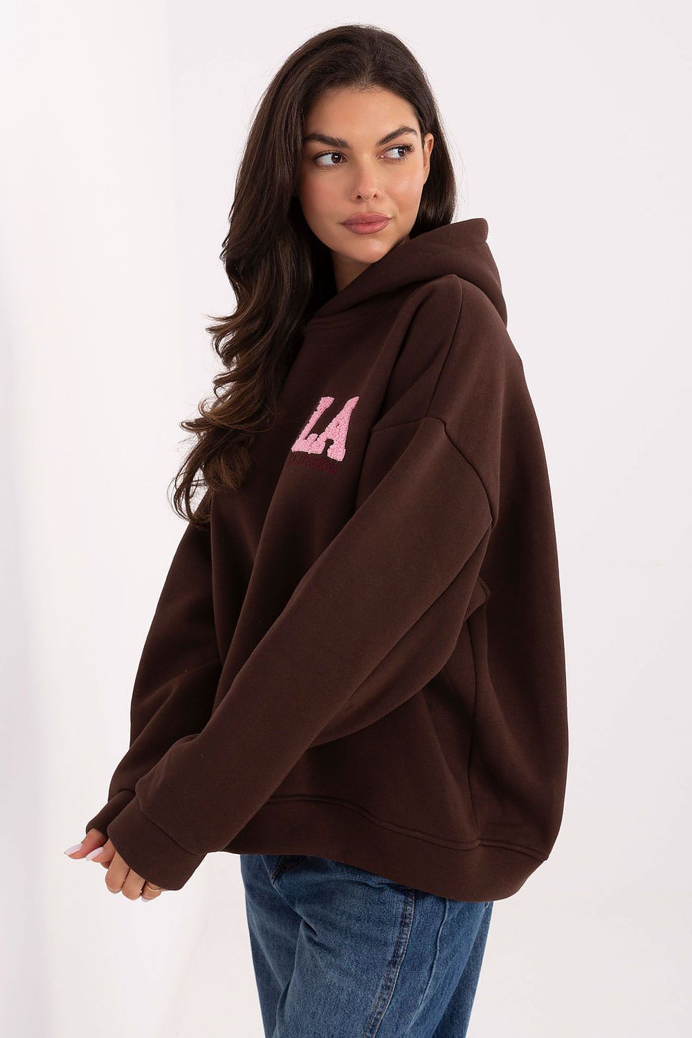 Women's hoodie brown back embroidery view