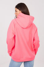 Women's Hoodie Embroidered Lettering Kangaroo Pocket Pink – Hoodie | GUOCALI – view 3