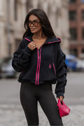 Women's hoodie black fleece full zip front view