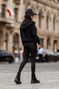 Women's hoodie black fleece pullover front view