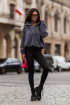 Women's hoodie grey fleece quarter-zip front view
