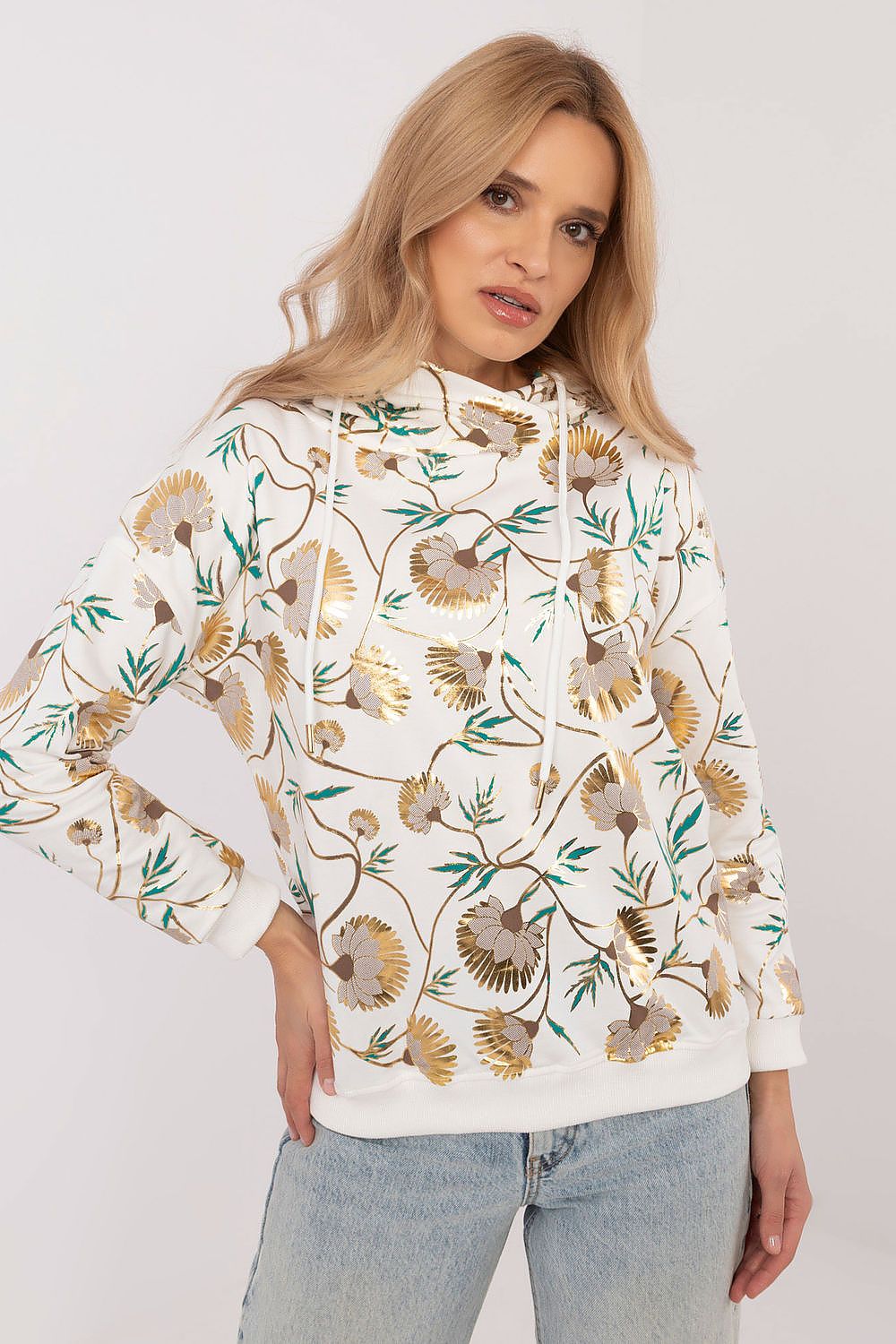 Women's hoodie beige floral print front view