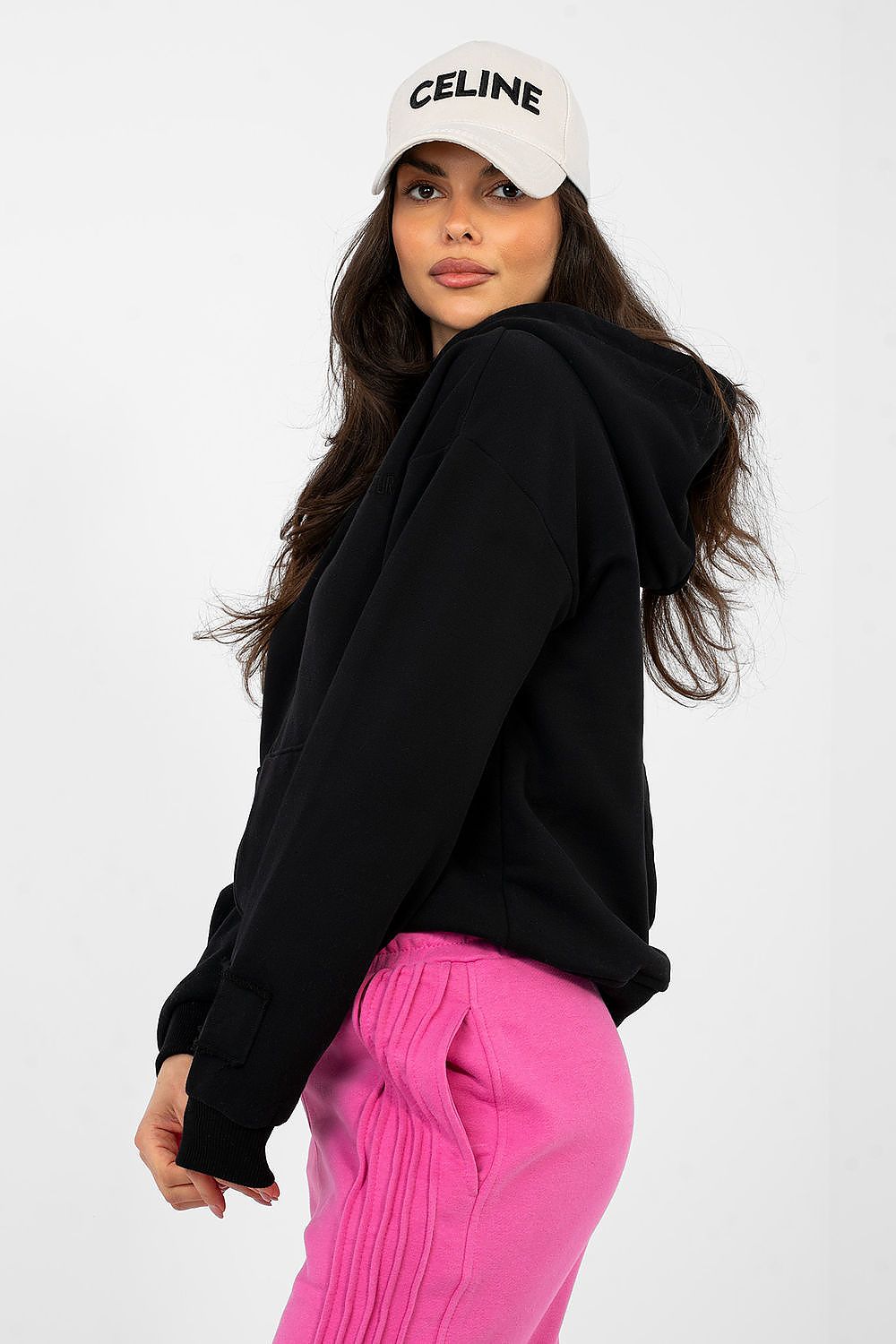 Women's hoodie black hooded side view
