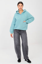 Women's hoodie blue chest embroidery detail view