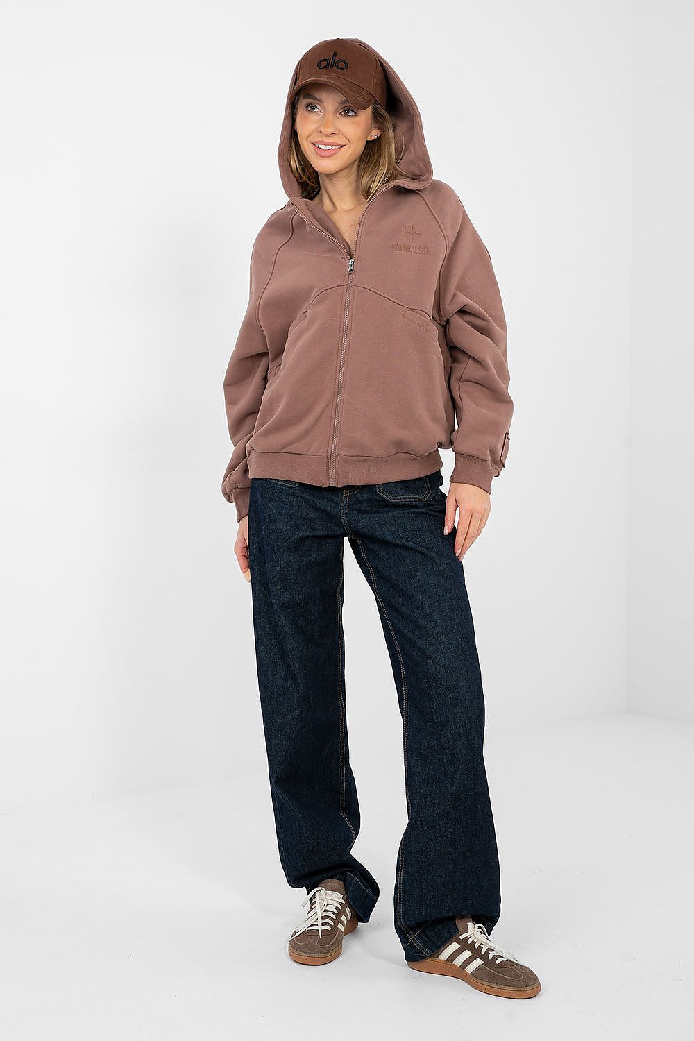 Women's hoodie brown hooded side view