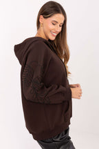 Women's Hoodie Full-Zip Embroidered Loose Fit Cotton Blend – Hoodie | GUOCALI – view 2