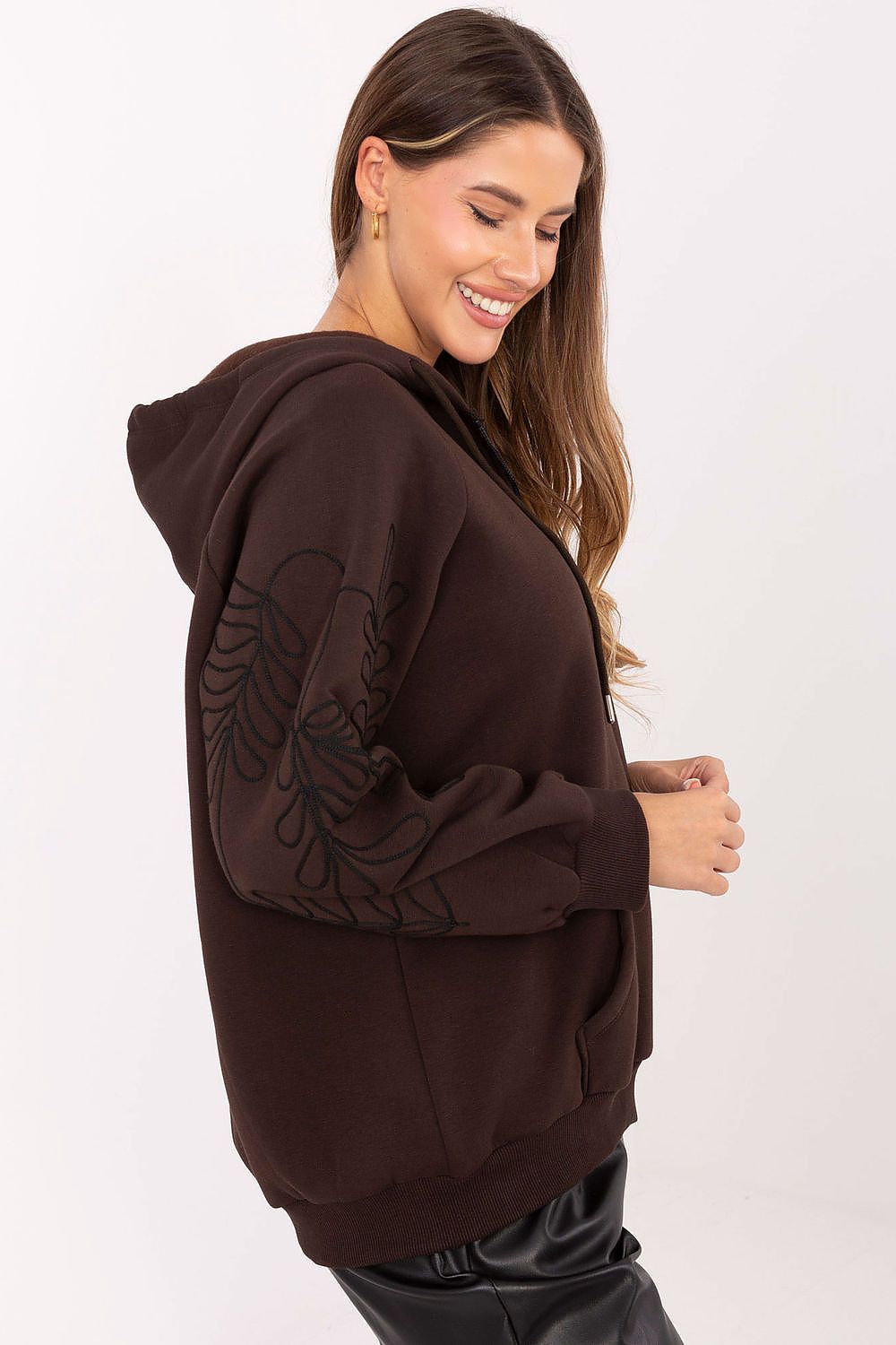 Women's Hoodie Full-Zip Embroidered Loose Fit Cotton Blend – Hoodie | GUOCALI – view 2