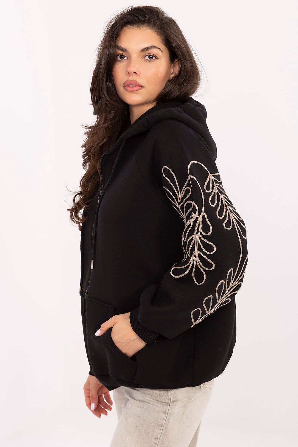 Women's Hoodie Full-Zip Embroidered Sleeves Cotton Blend – Hoodie | GUOCALI – view 2