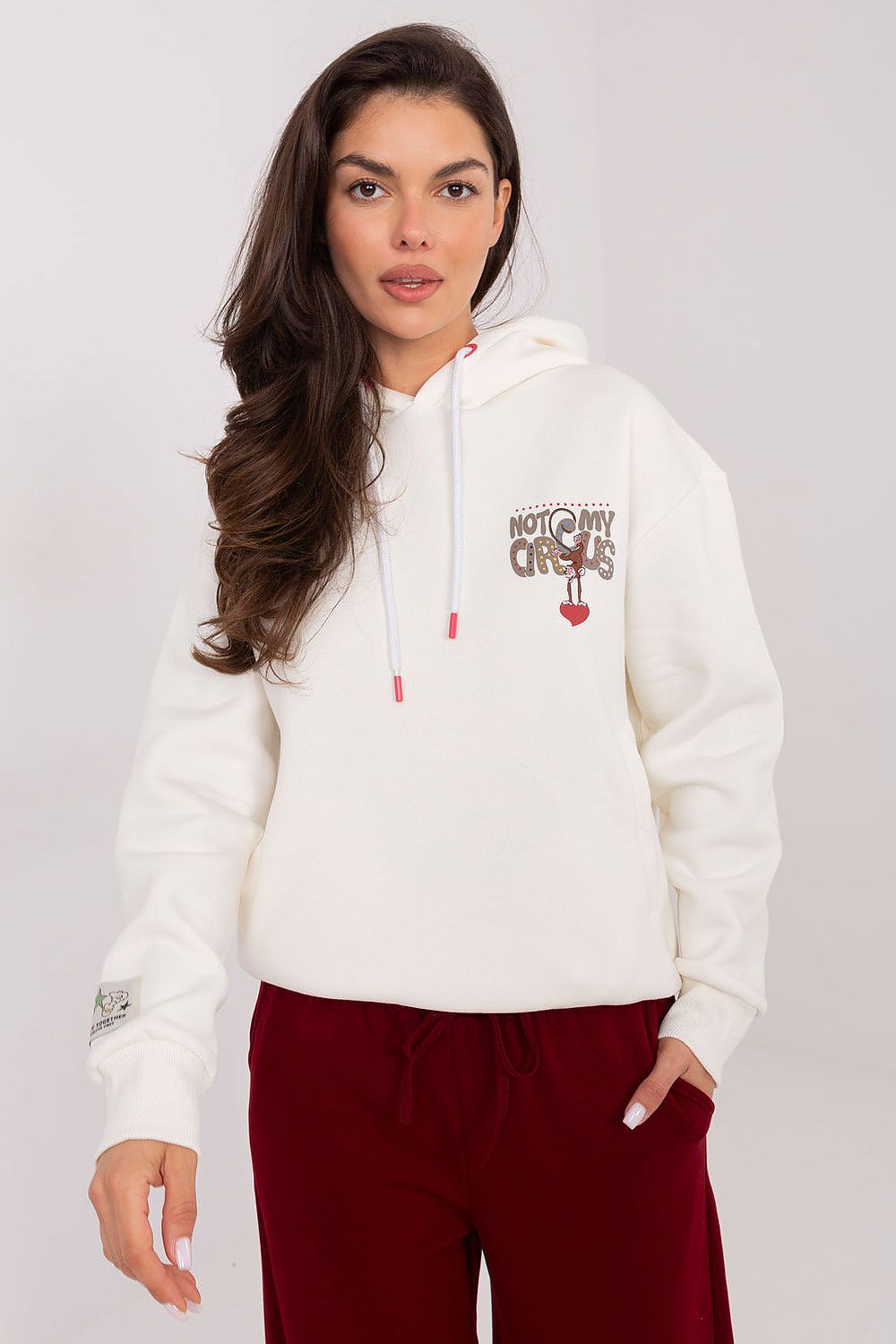 Women's hoodie white graphic back print front view