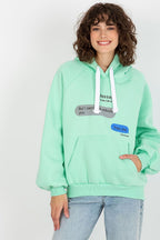 Women's hoodie green graphic kangaroo pocket cotton blend