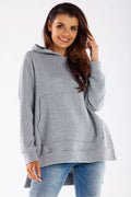 Women's hoodie grey oversized longline kangaroo pocket cotton blend