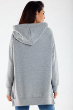Women's hoodie grey pullover kangaroo pocket cotton blend