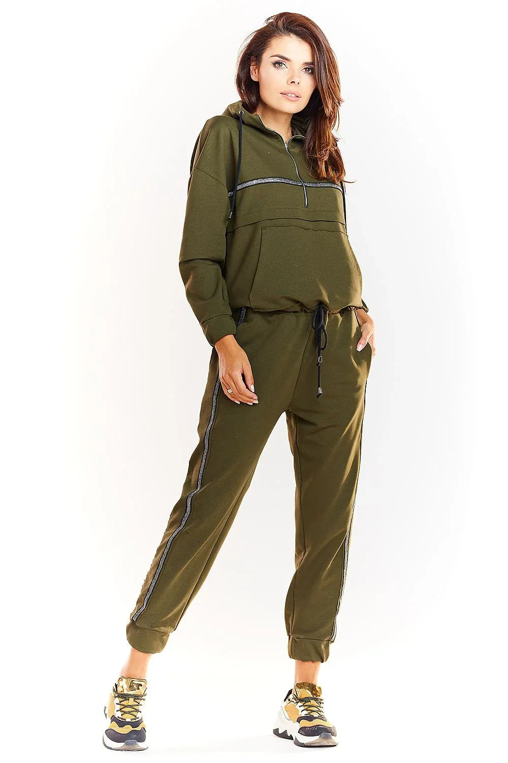Women's Hoodie Half Zip Kangaroo Pocket Regular Fit Waist Length – Hoodie | GUOCALI – view 2