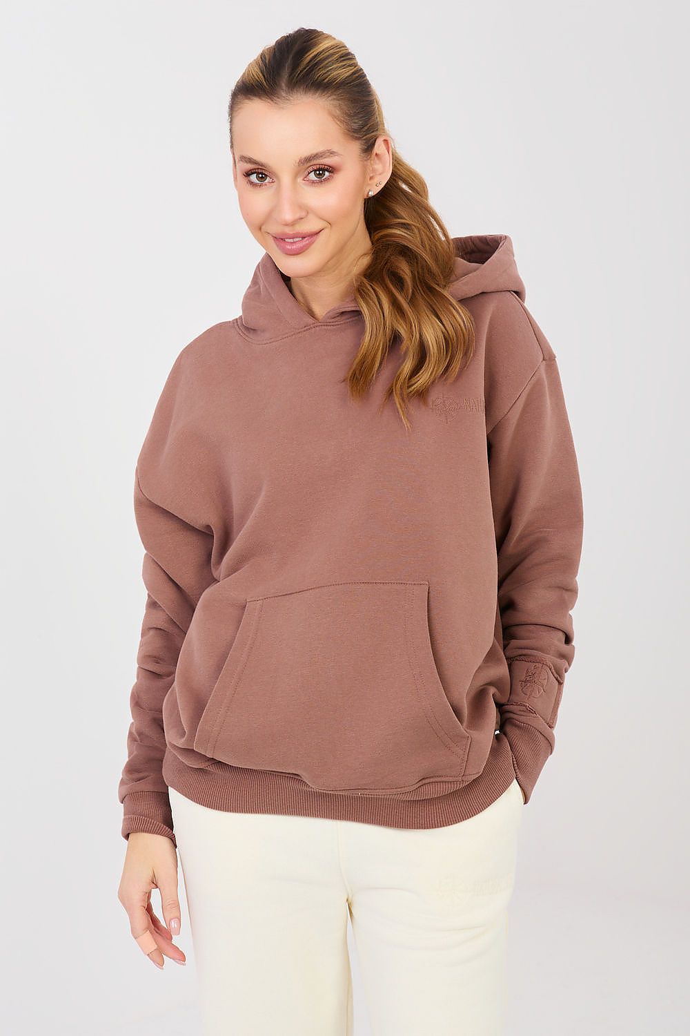 Women's hoodie brown kangaroo pocket front view