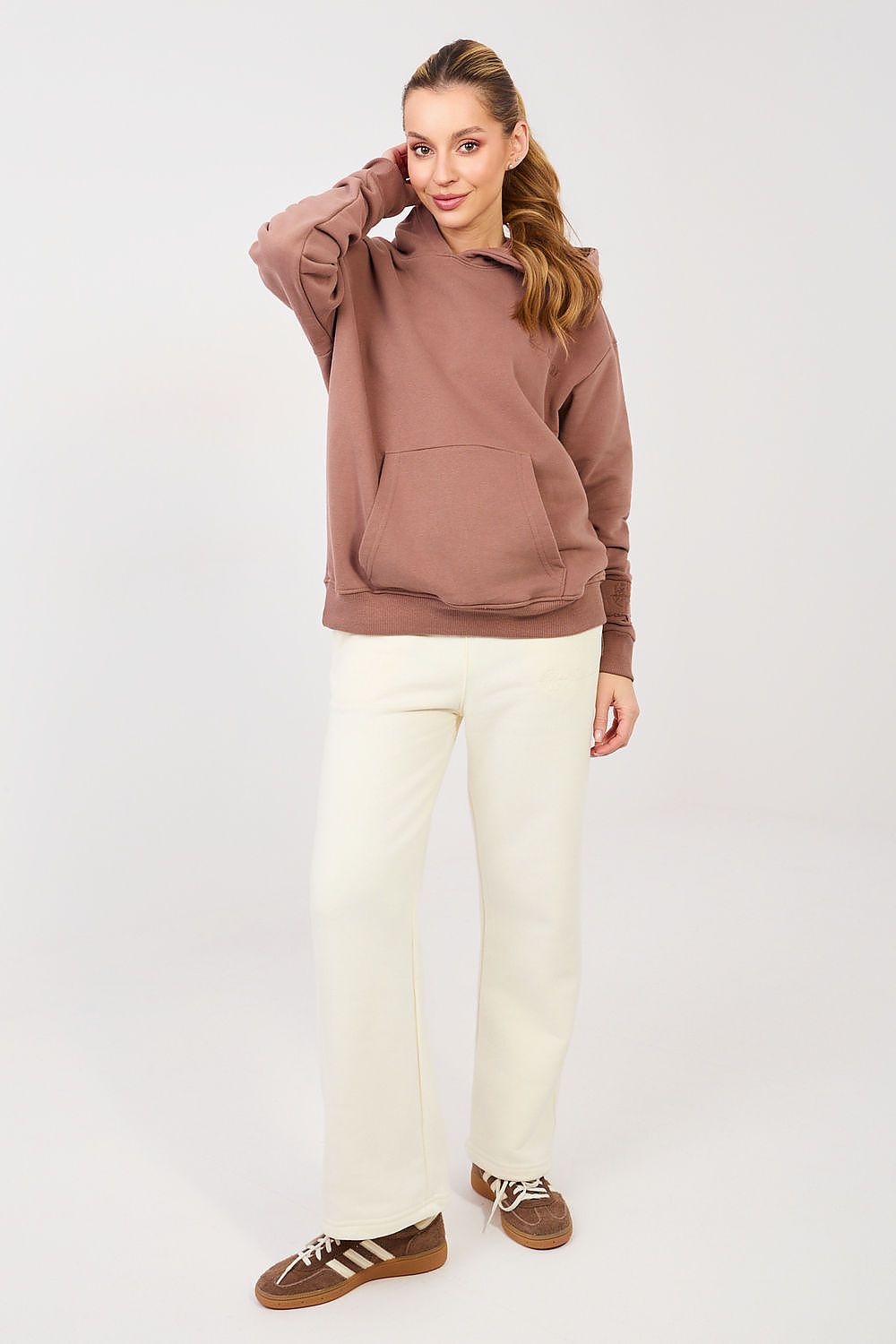 Women's hoodie brown hooded side view