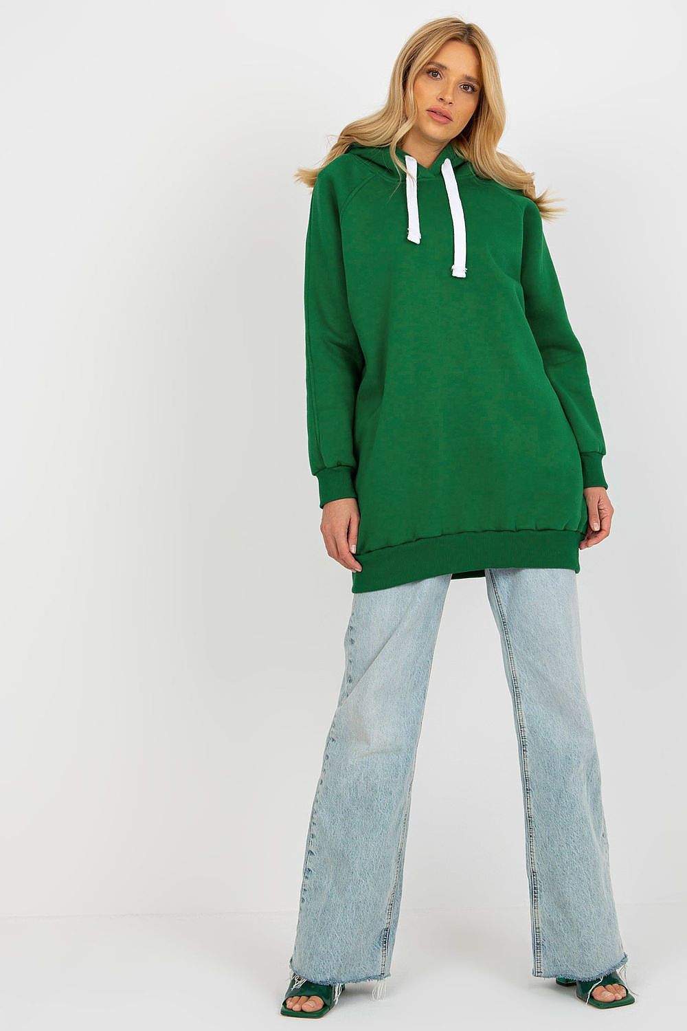 Women's hoodie green side pockets alternate view