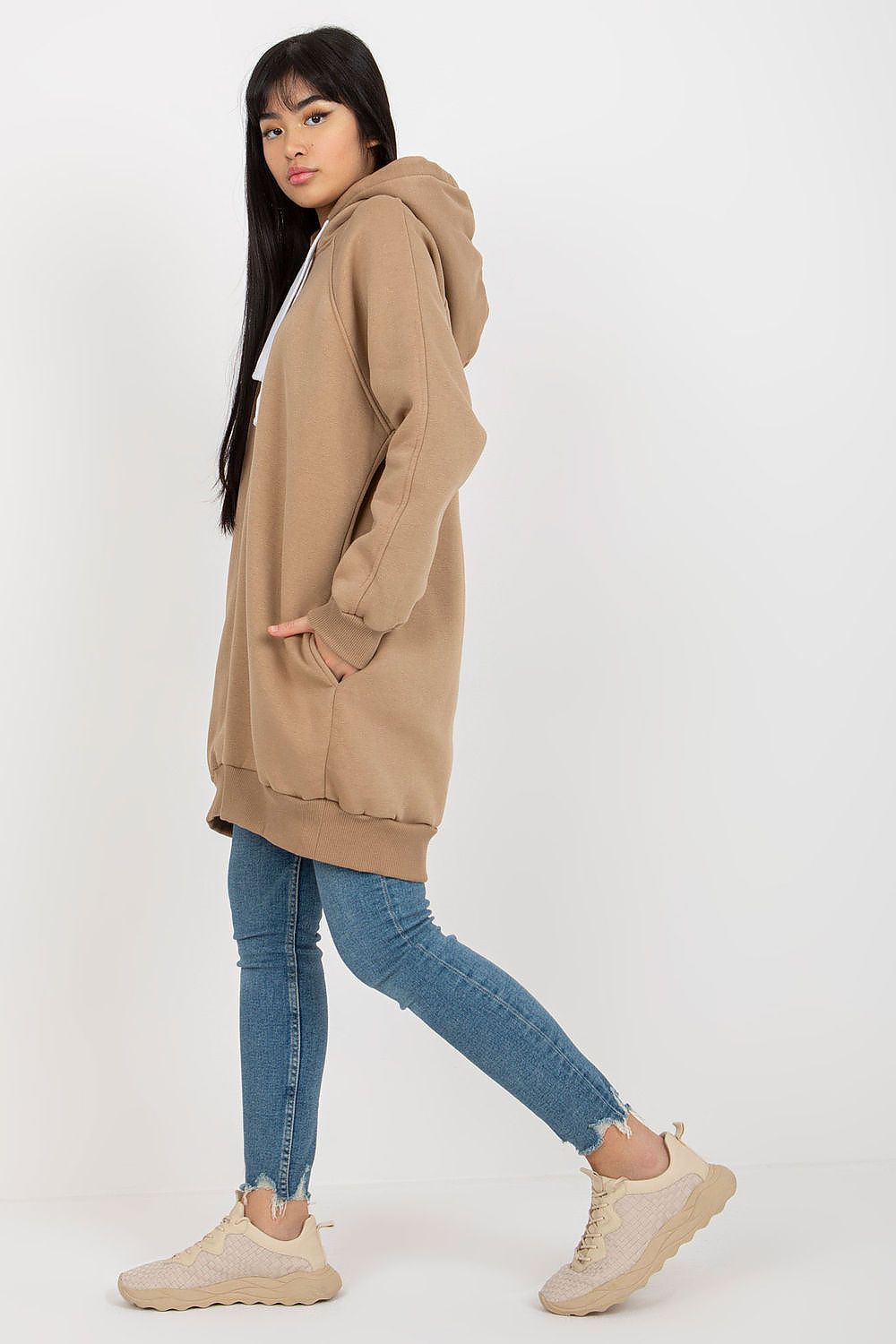 Women's Hoodie Longline Drawstring Hood Side Pockets – Hoodie | GUOCALI – view 12