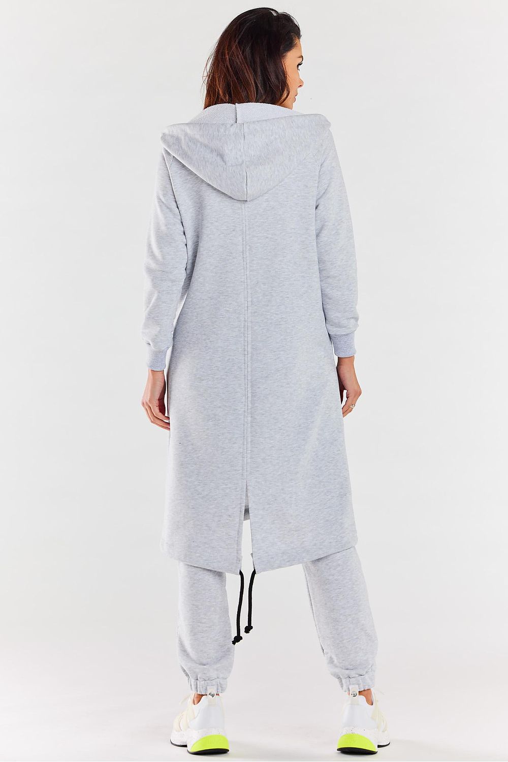 Women's Hoodie Longline Full-Zip Drawstring Grey – Hoodie | GUOCALI – view 3
