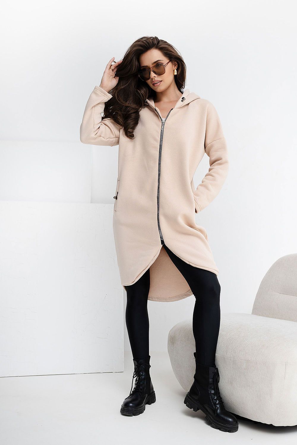 Women's Hoodie Longline Full-Zip Side Pockets Regular Fit – Hoodie | GUOCALI – view 26
