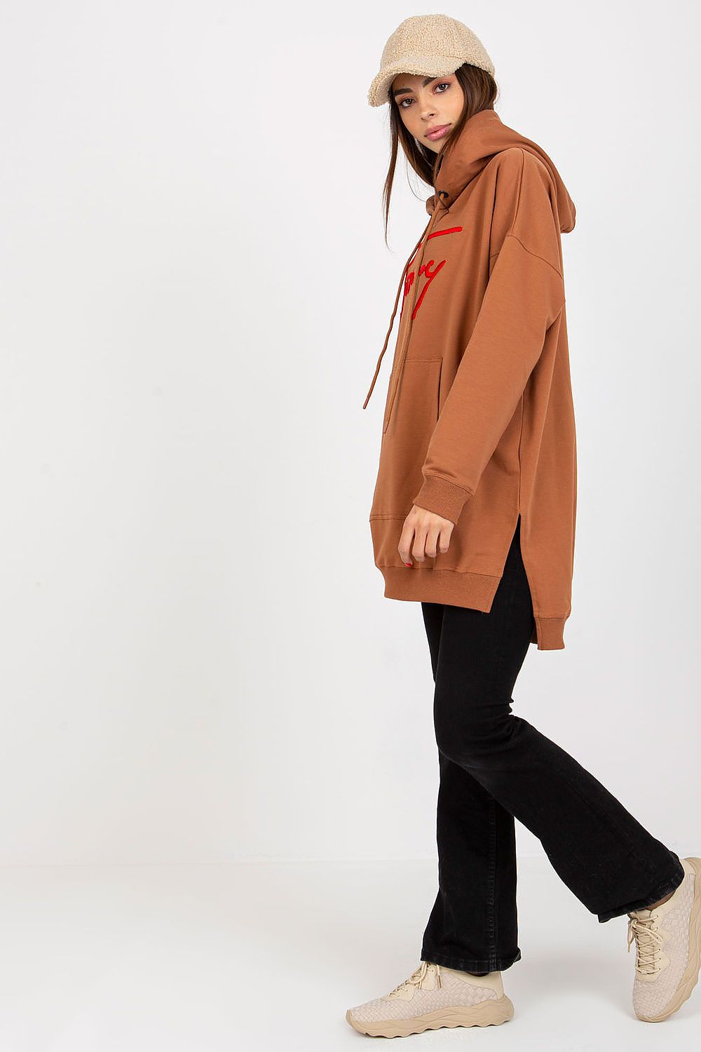 Women's Hoodie Longline Side Slits Kangaroo Pocket – Hoodie | GUOCALI – view 3