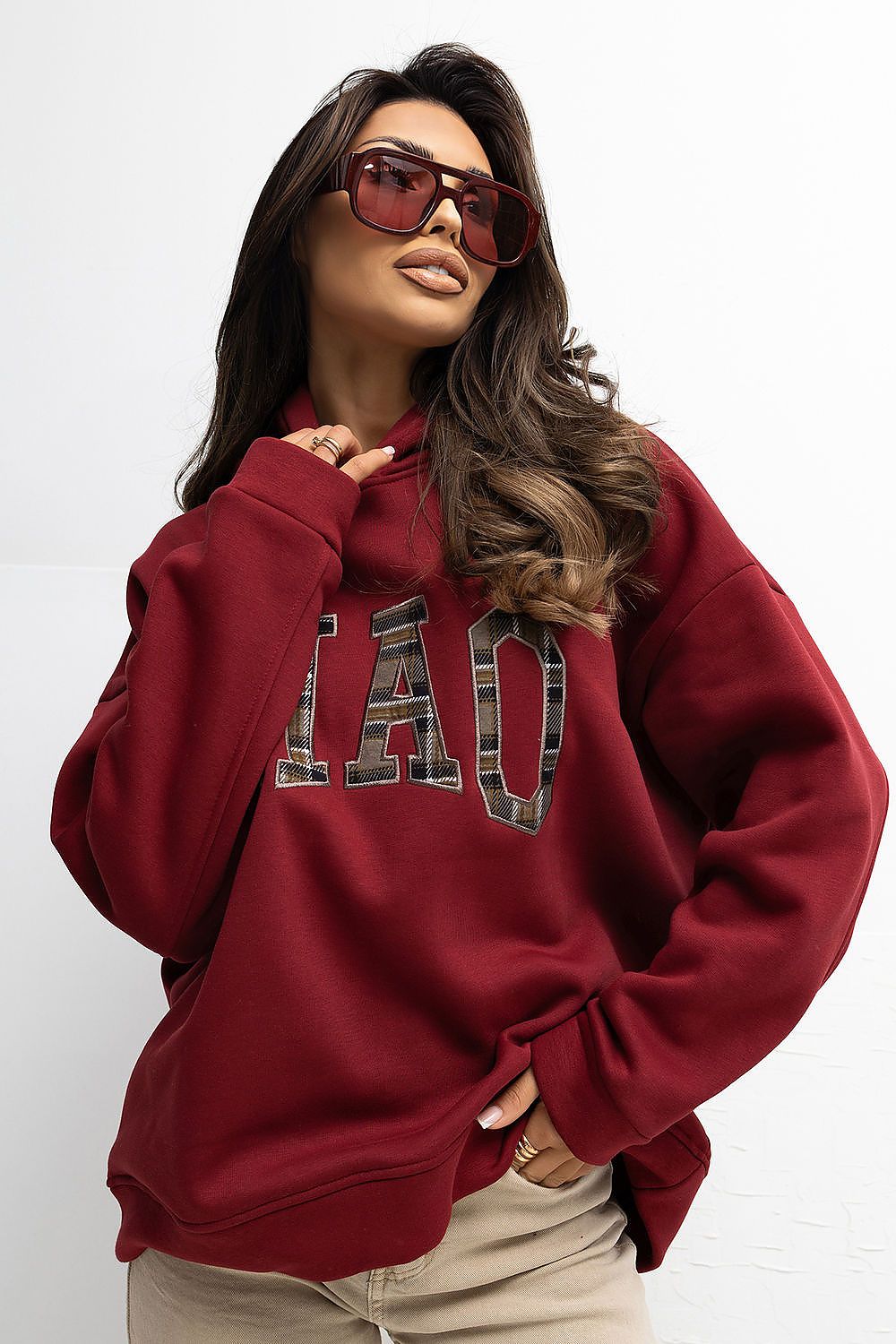 Women's Hoodie Oversized Embroidered Lettering Cotton Blend – Hoodie | GUOCALI – view 10