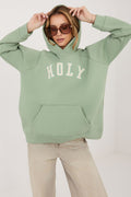 Women's hoodie green oversized embroidered logo front view