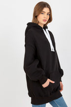 Women's hoodie black oversized longline detail view