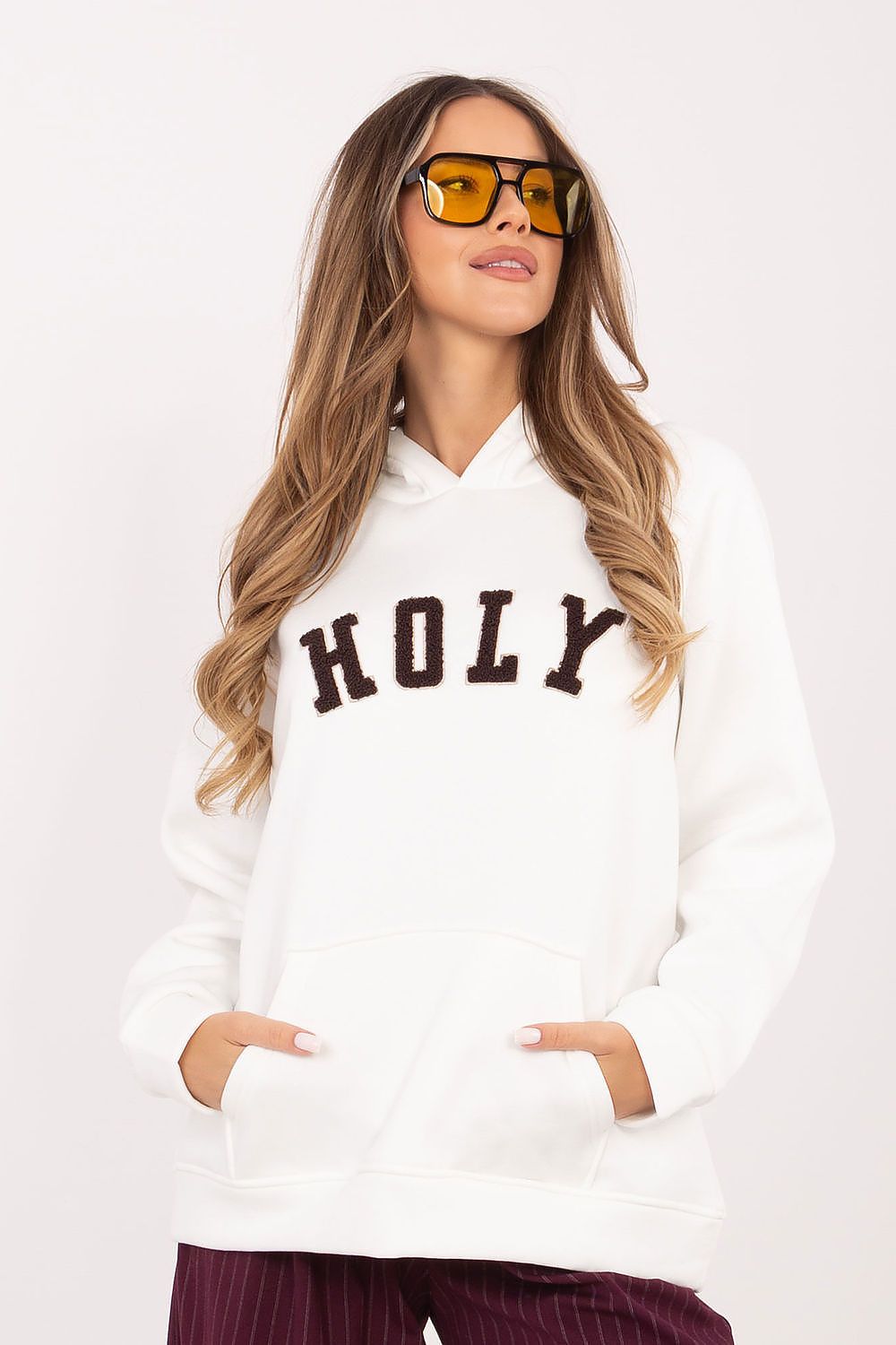 Women's hoodie beige raglan sleeve front view