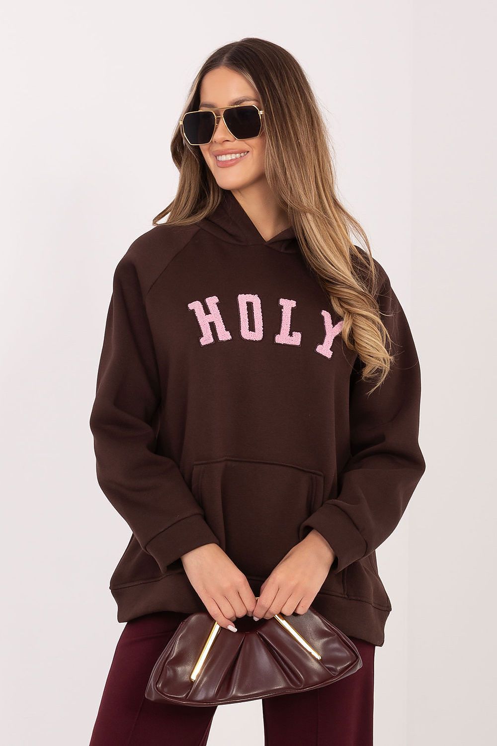 Women's hoodie brown raglan sleeve front view