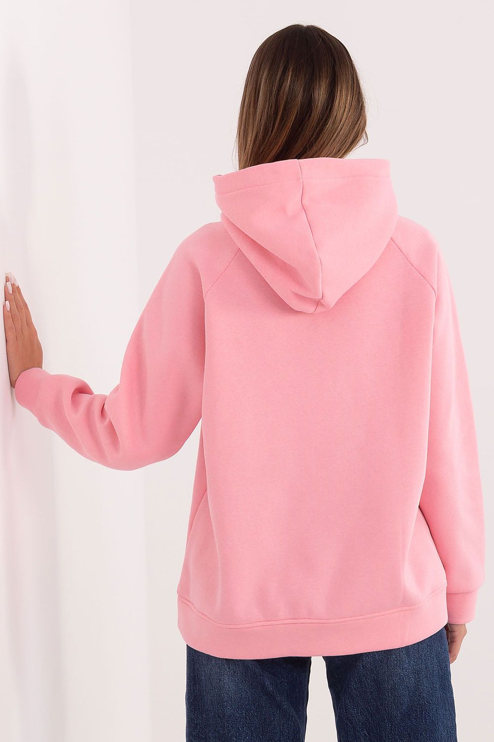 Women's hoodie pink logo detail view