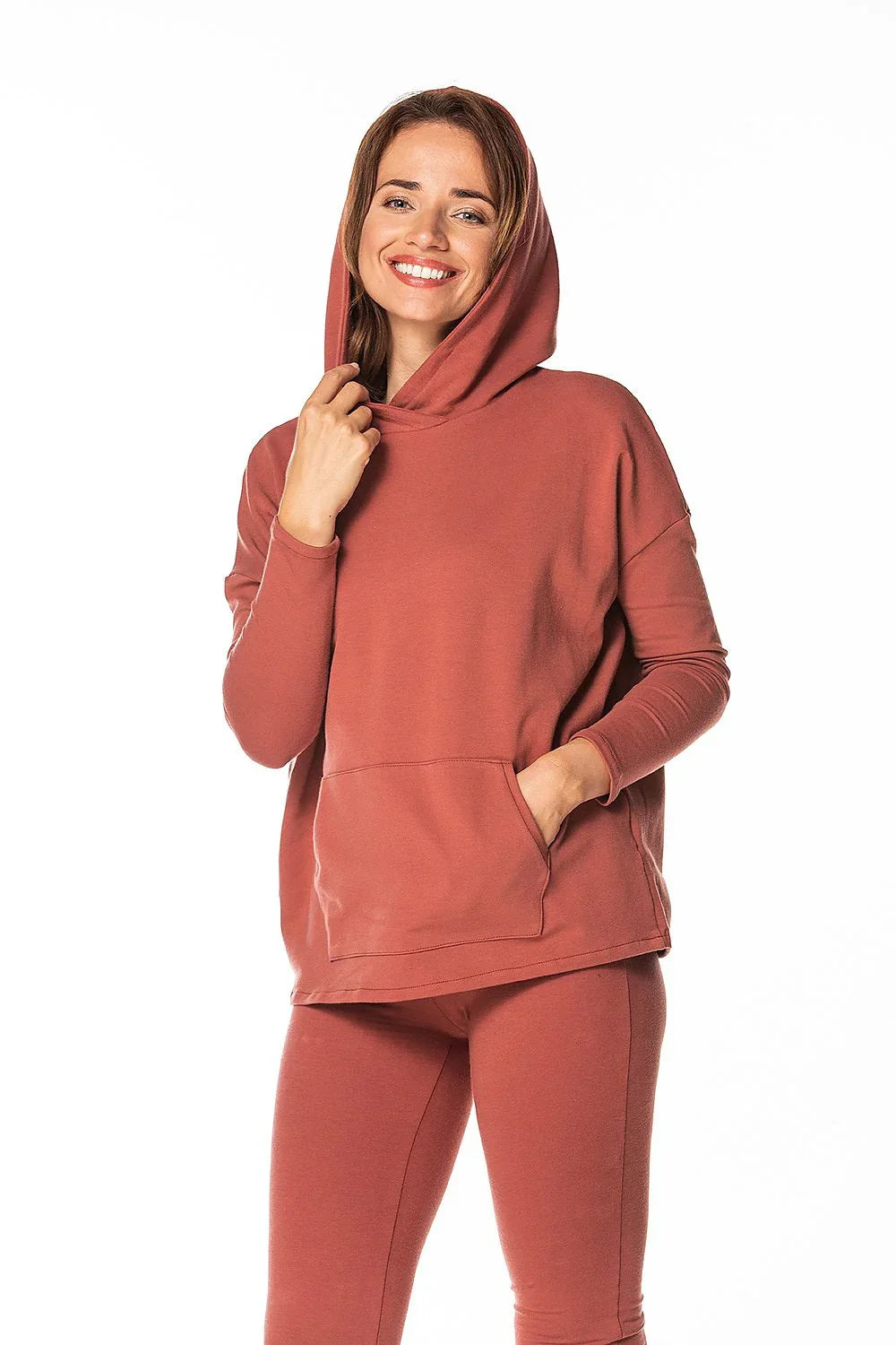 Women's Hoodie Relaxed Fit Kangaroo Pocket Cotton Blend Brown – Hoodie | GUOCALI