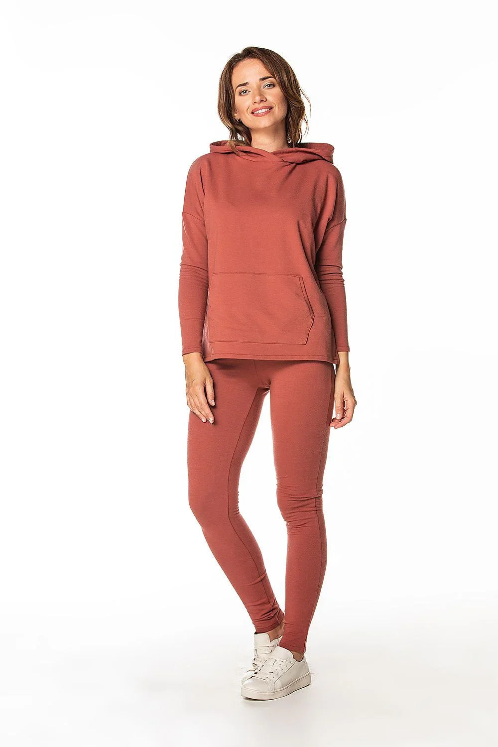 Women's Hoodie Relaxed Fit Kangaroo Pocket Cotton Blend Brown – Hoodie | GUOCALI – view 2