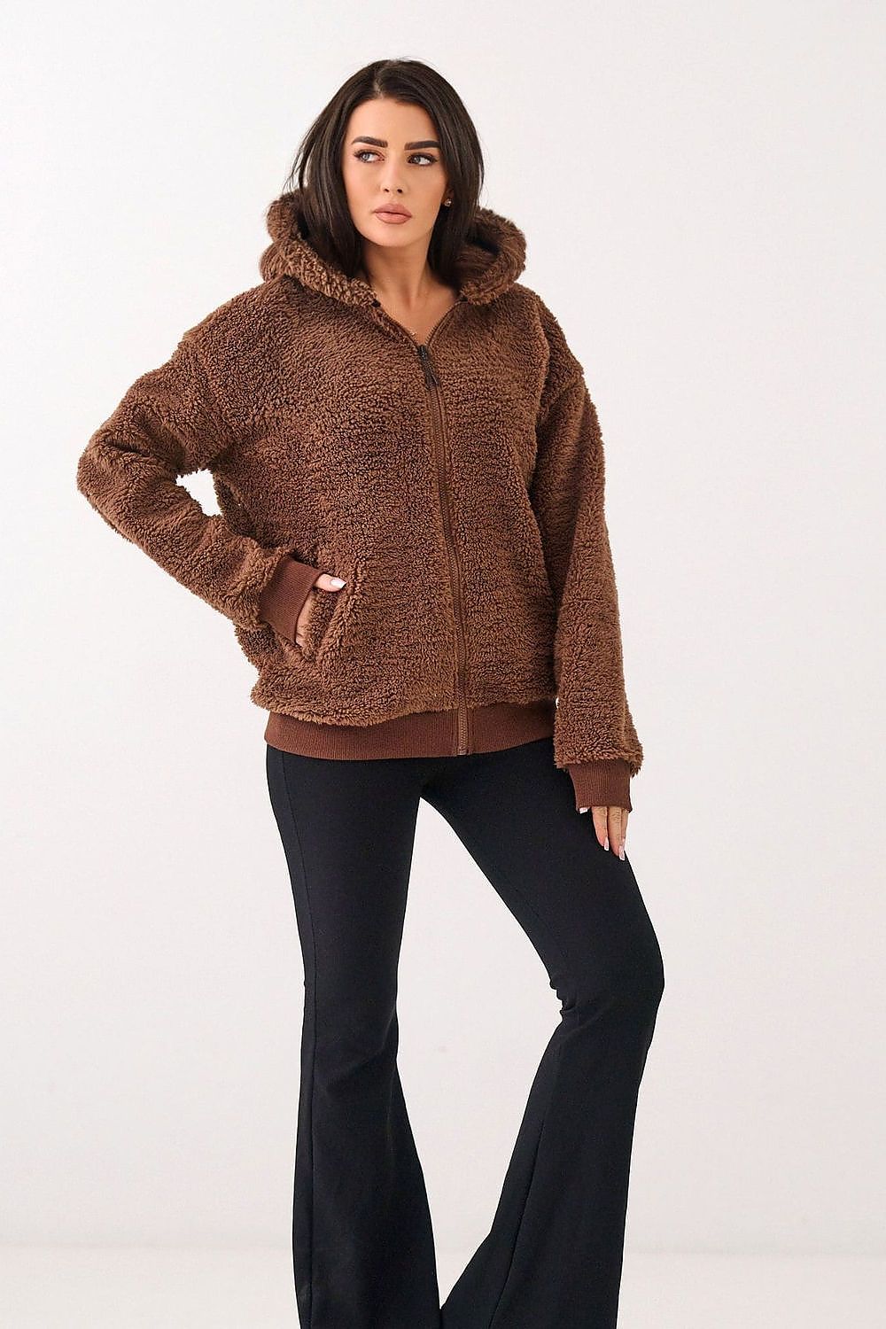 Women's hoodie brown hood detail view