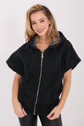 Women's hoodie black short sleeve zip-up front view