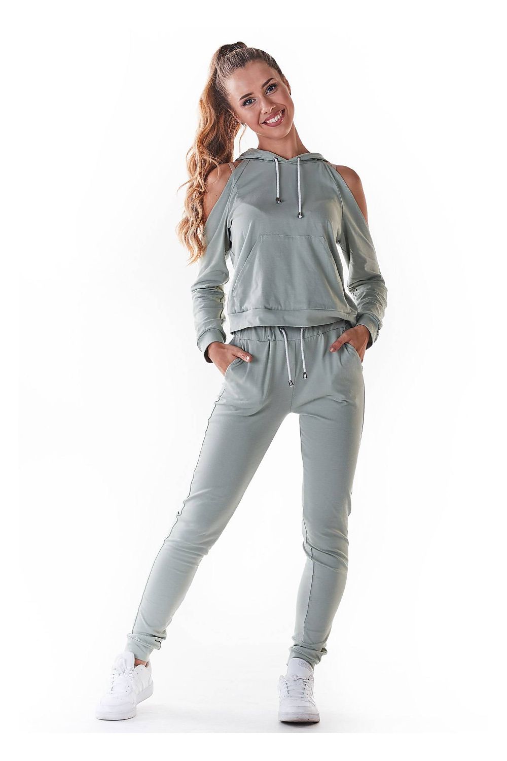 Women's Hoodie Shoulder Cutout Kangaroo Pocket – Hoodie | GUOCALI – view 2