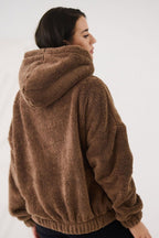 Women's hoodie beige ribbed cuff detail view