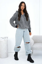 Women's hoodie grey bear ear hood side view