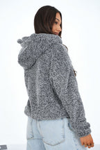 Women's hoodie grey teddy fleece casual view
